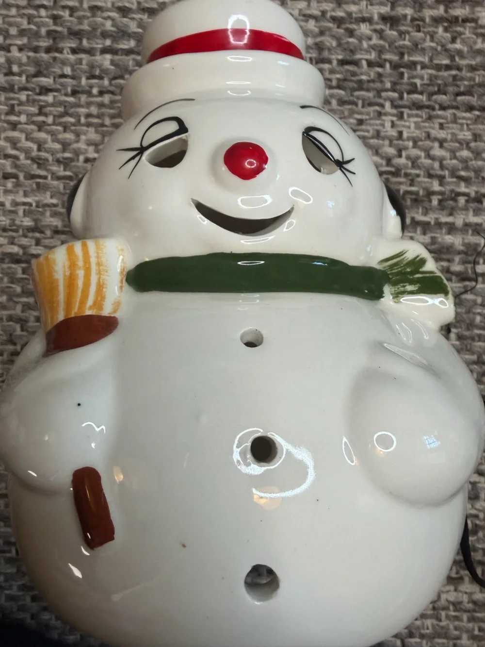 Vintage ceramic Mr. and Mrs. Snowman Candle/ Light Cover Set